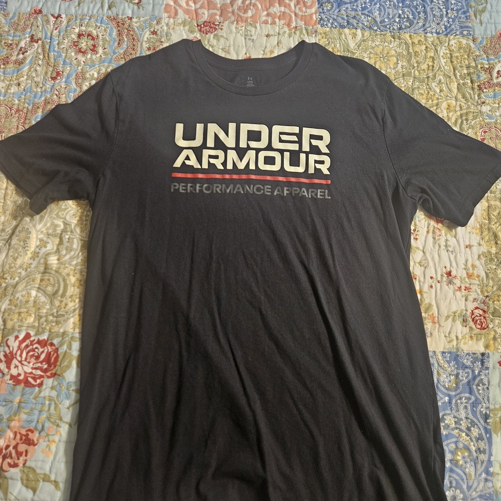 Under Armour Black Short Sleeve Logo Tee with White and Red Print